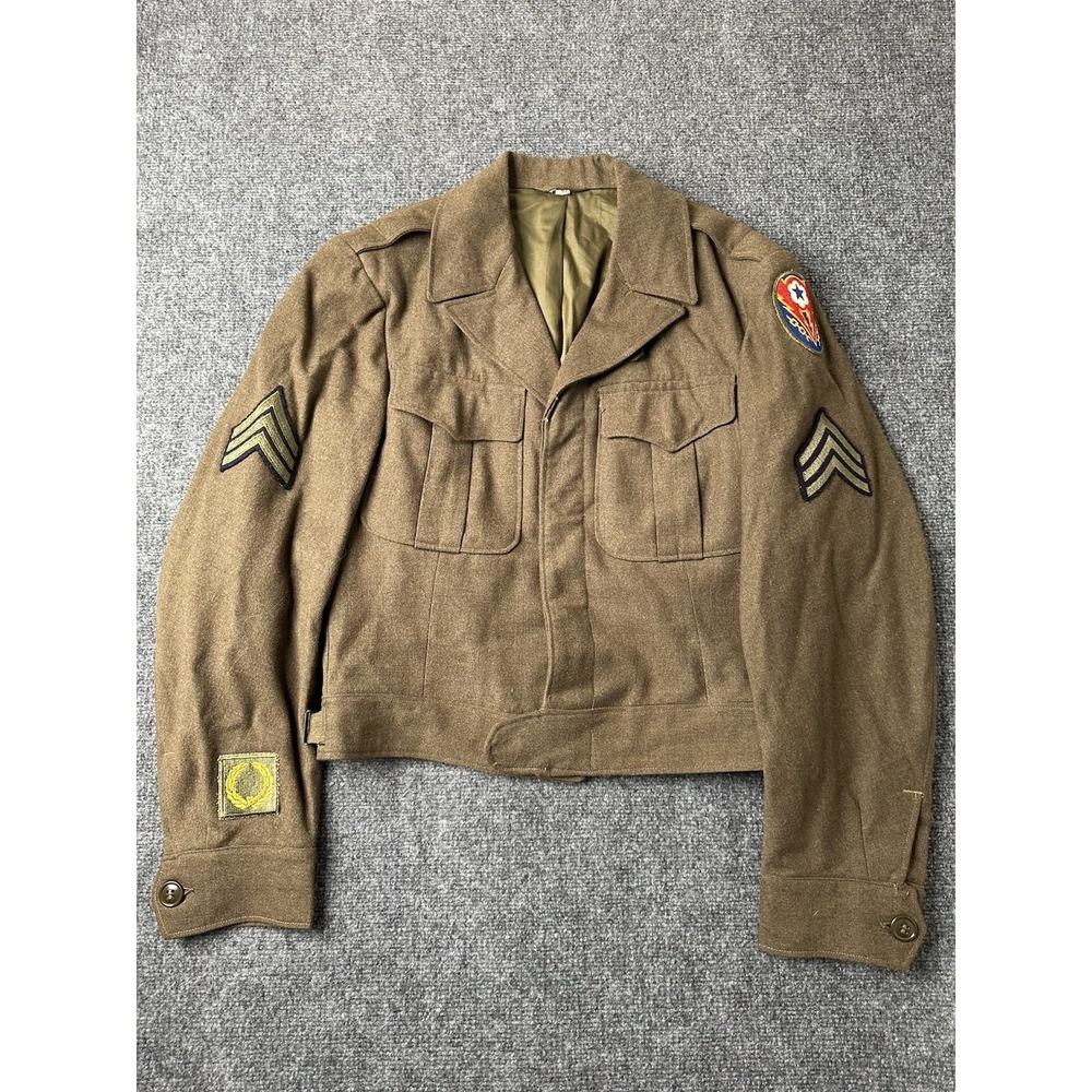 Mens 1944 WWII US Army Ike Wool Field Jacket 3rd Army, Size Small, (36L)